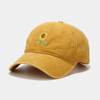 Washed - out Vintage SUNFLOWER Embroidered Peaked Cap Outdoor Travel - Gobuy Fashion
