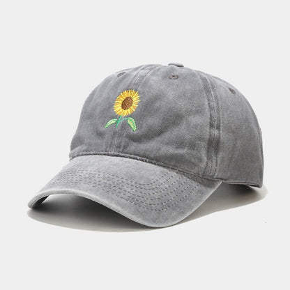Washed - out Vintage SUNFLOWER Embroidered Peaked Cap Outdoor Travel - Gobuy Fashion